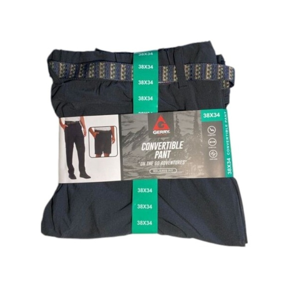 Gerry Convertible Pant Mens 38x34 Black New Relaxed Fit Stretch Hiking Zip‎ Off